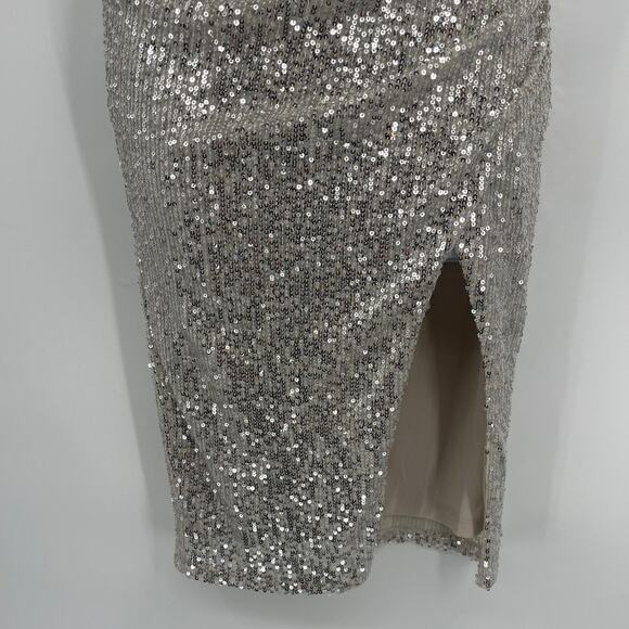 Crystal Doll Bodycon Sequin Dress Sz 0 Silver Holiday New Years Slit Y2K Club - Picture 3 of 12